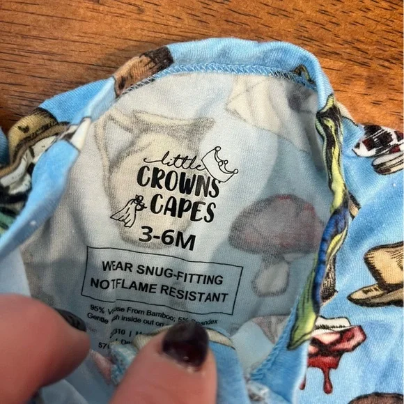 Little Crowns & Capes Alice in Wonderland Blue bamboo one piece 3-6 Months - Picture 2 of 3